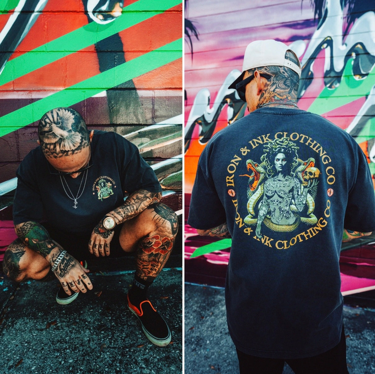 Tatted Medusa-acid washed grey oversized fit