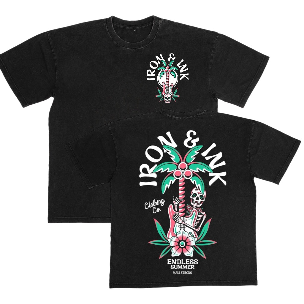 Restocked "Endless Summer" oversized heavy wt shirt-acid wash black