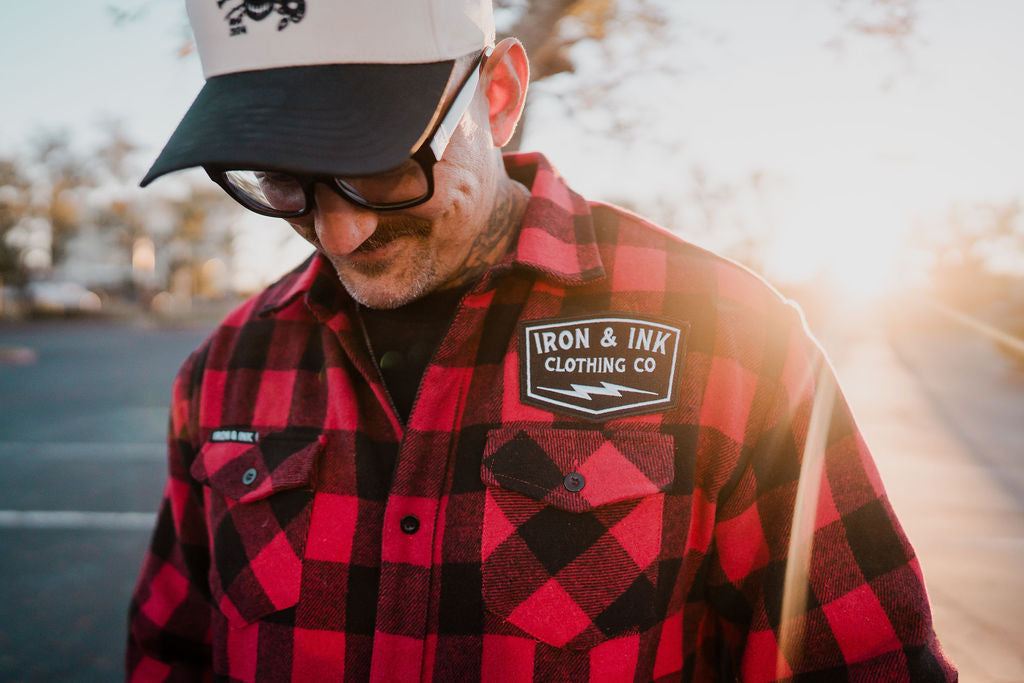 Custom "skull rose" unisex buffalo plaid flannel