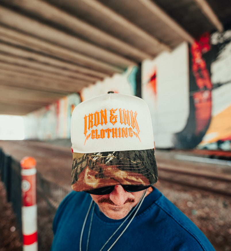 "New" two tone bolt SnapBack- camo and off white