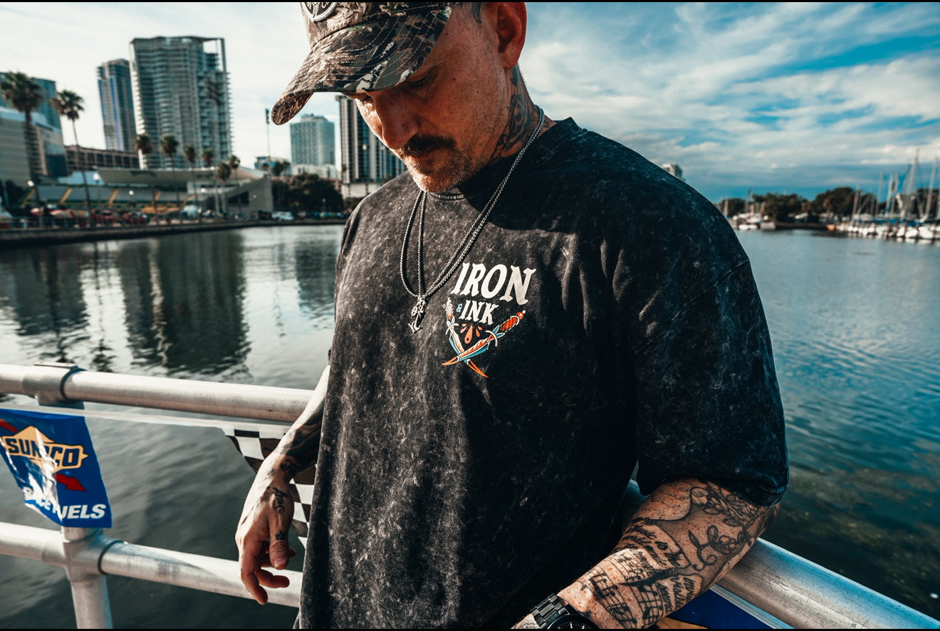 New "panther sword" shirt-acid wash black oversized
