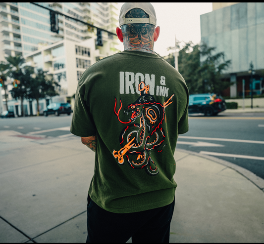 New "King Cobra" shirt-oversized tee in Olive green