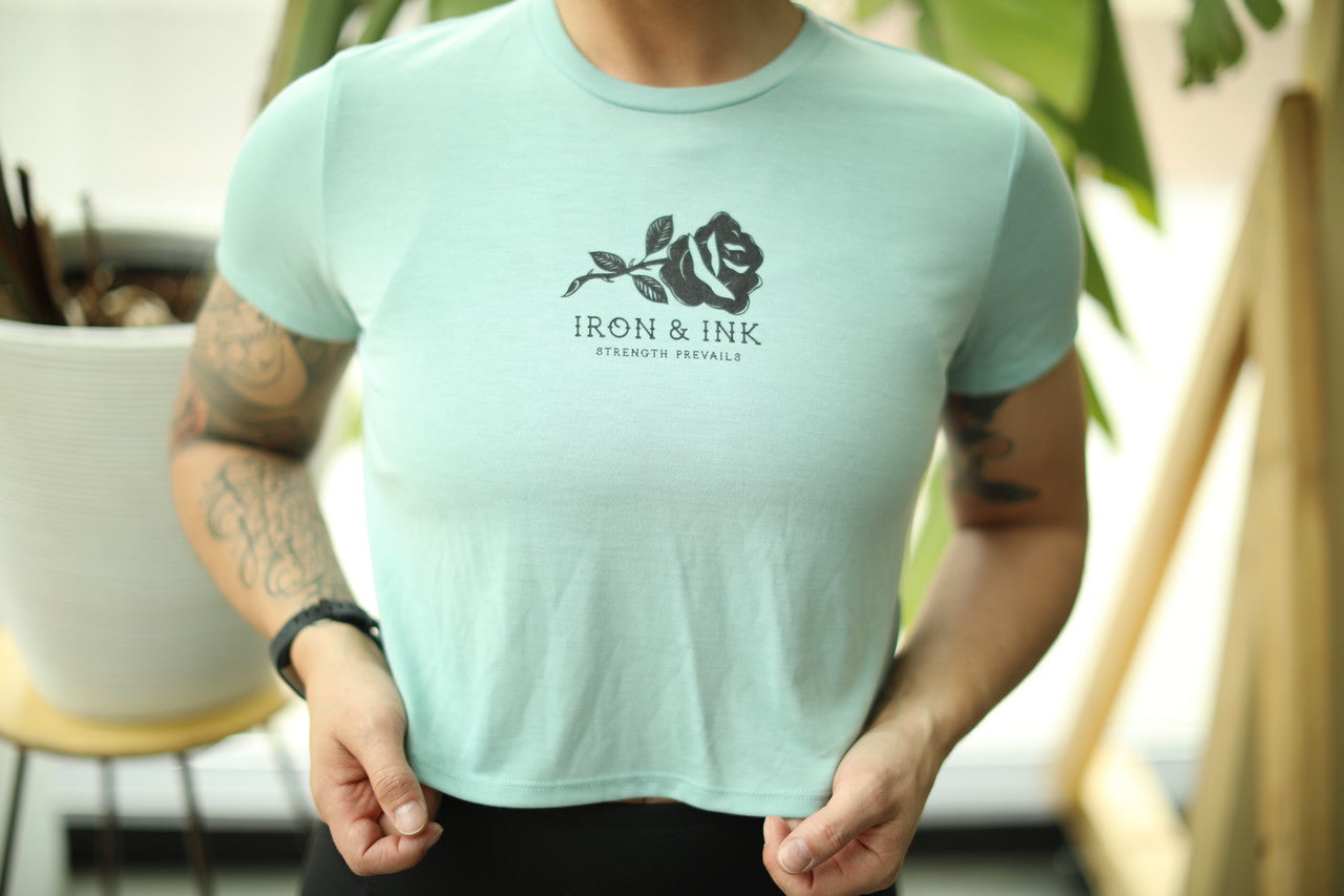Ladies Strength Prevails Crop Tee- Dusty Blue