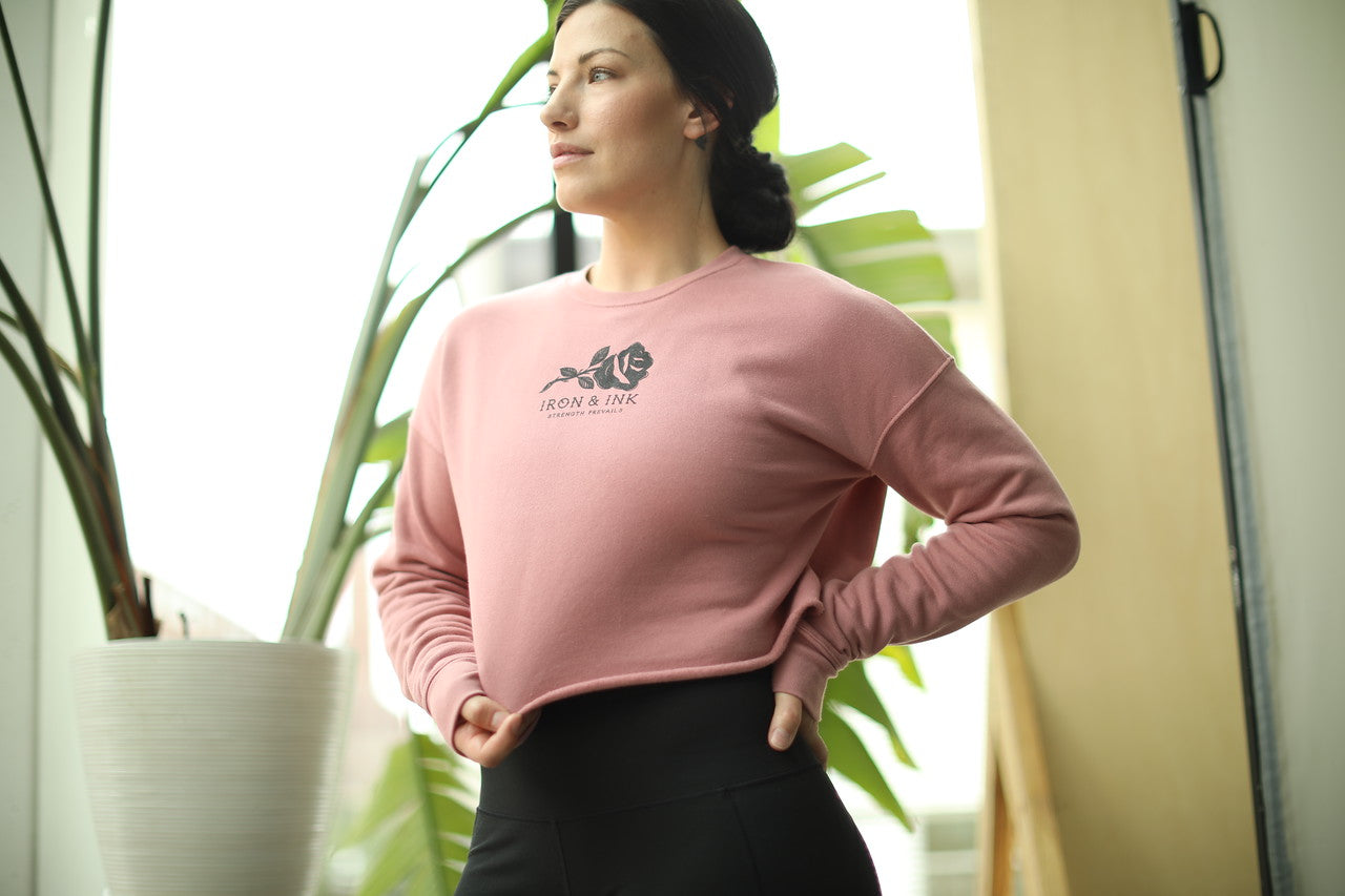 Ladies Strength Prevails Crop Crew Sweater- Mauve