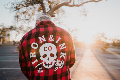 Custom "skull rose" unisex buffalo plaid flannel