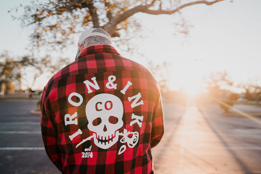 Custom "skull rose" unisex buffalo plaid flannel