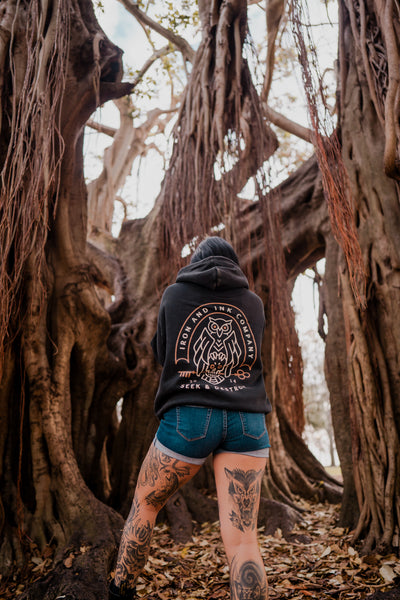 New "Seek and Destroy" heavy wt acid wash hoodie-Black