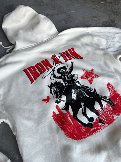 New "Outlaws never die" heavy wt hoodie- bone
