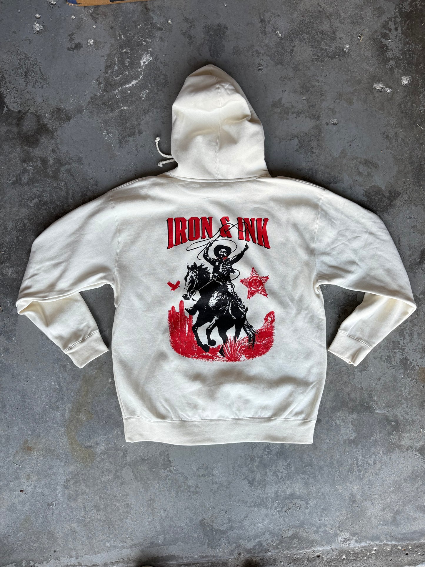 New "Outlaws never die" heavy wt hoodie- bone
