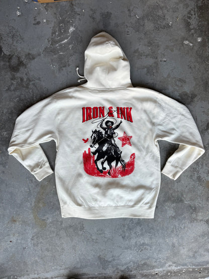 New "Outlaws never die" heavy wt hoodie- bone
