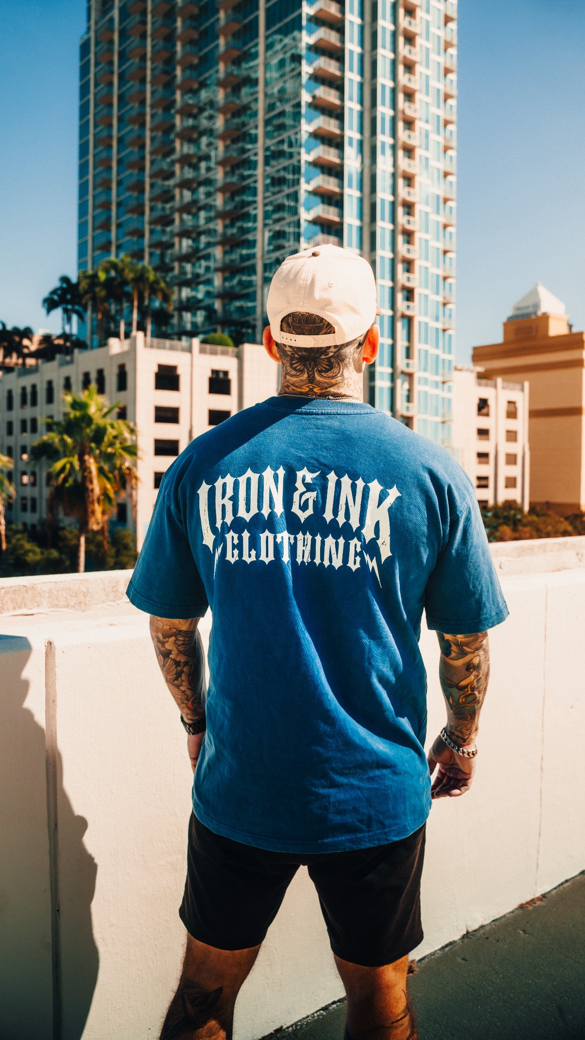 New "bolt font" garment dyed shirt- Cobalt blue