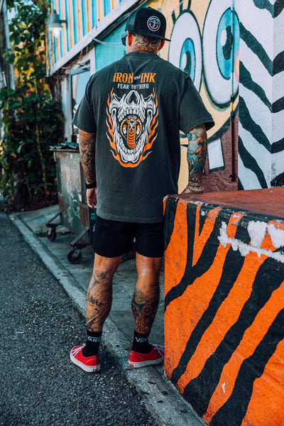 "Fear Nothing" (Heavy Wt/Streetwear style) oversized garment dyed unisex shirt-Pepper