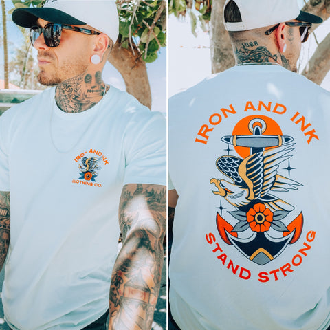 New "Stand Strong" regular style shirt- Seafoam blue