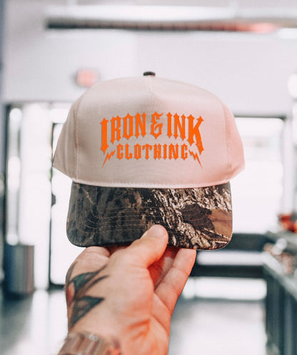 "New" two tone bolt SnapBack- camo and off white