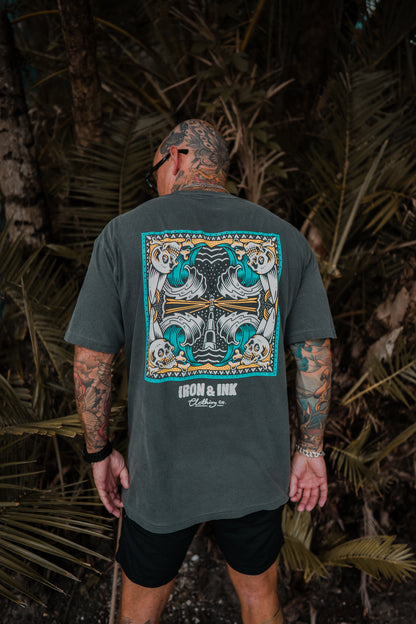 "Ride the wave" garment dyed shirt- shadow