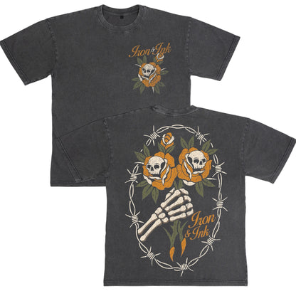 New "Dark Bloom" shirt- oversized Tee in Acid wash grey