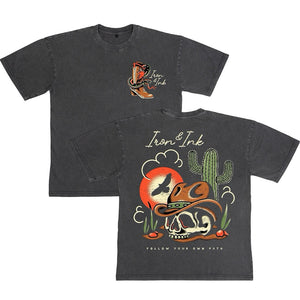 New "Tatted Cowboy" oversized heavy wt shirt- Acid wash grey