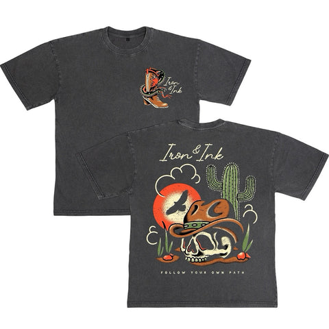 New "Tatted Cowboy" oversized heavy wt shirt- Acid wash grey