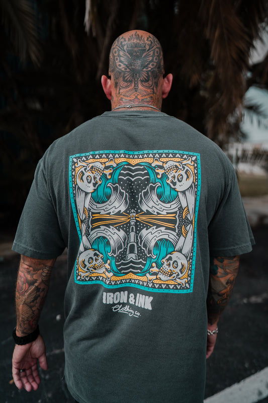 "Ride the wave" garment dyed shirt- shadow