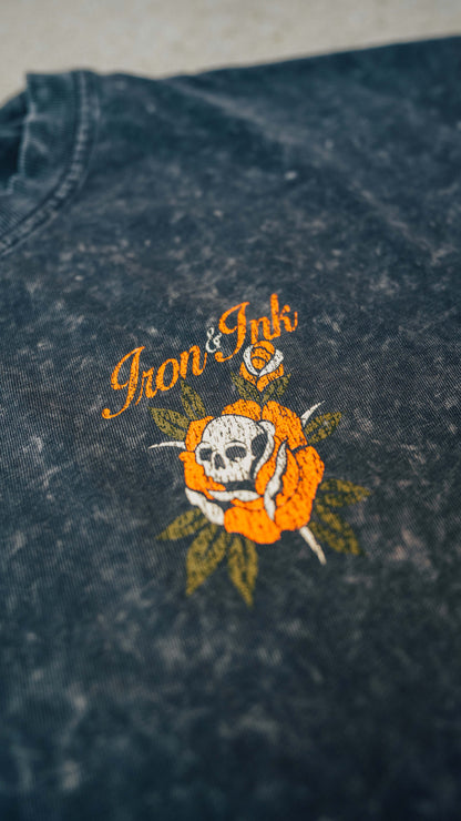 New "Dark Bloom" shirt- oversized Tee in Acid wash grey