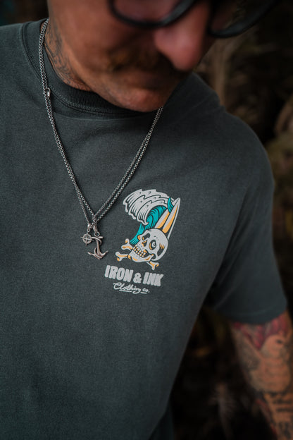 "Ride the wave" garment dyed shirt- shadow