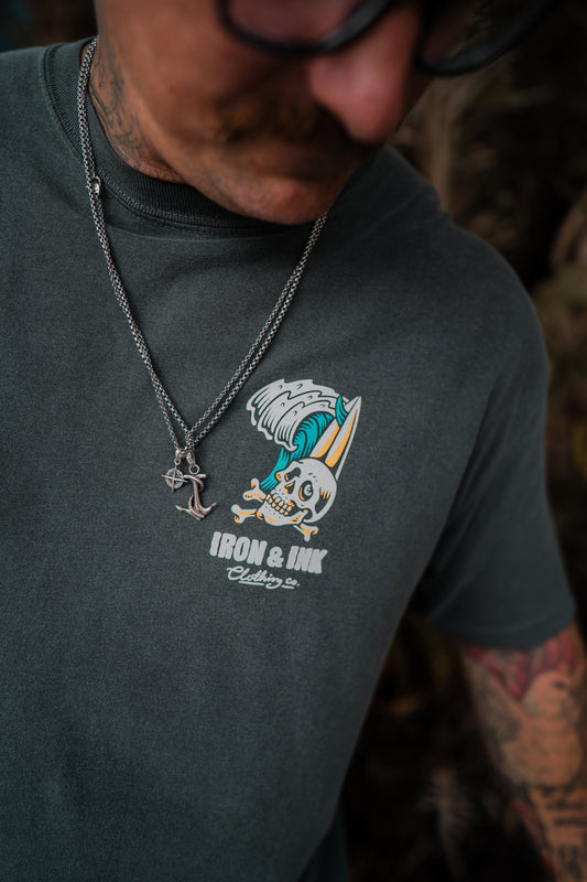 "Ride the wave" garment dyed shirt- shadow