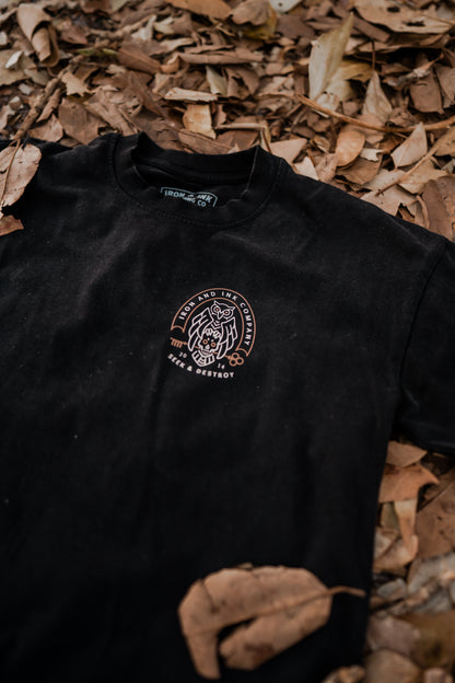 "seek and destroy" oversized heavy wt shirt-acid wash black