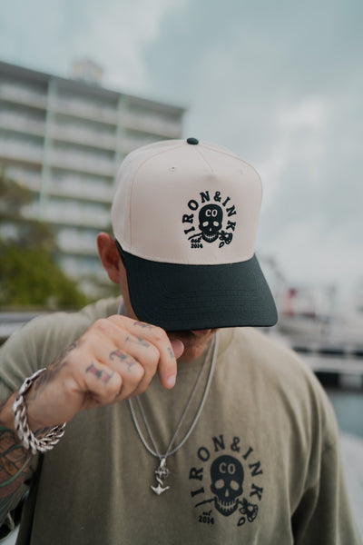 (Restocked) New "skull rose" two tone SnapBack- tan and black