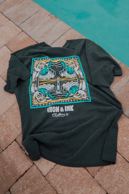 "Ride the wave" garment dyed shirt- shadow