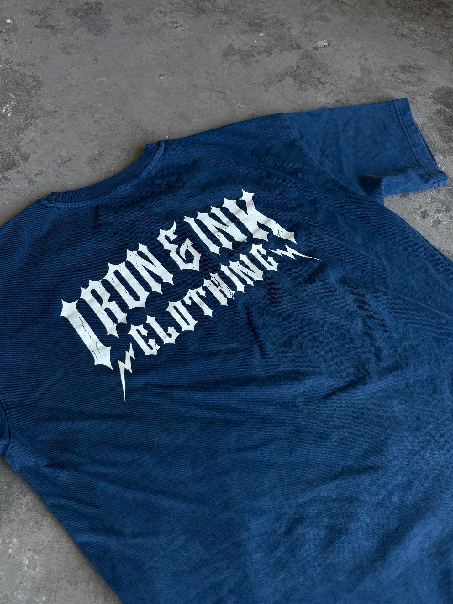 New "bolt font" garment dyed shirt- Cobalt blue