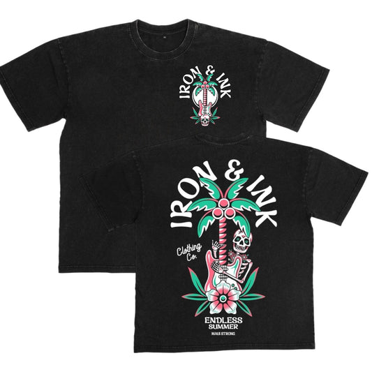 Restocked "Endless Summer" oversized heavy wt shirt-acid wash black