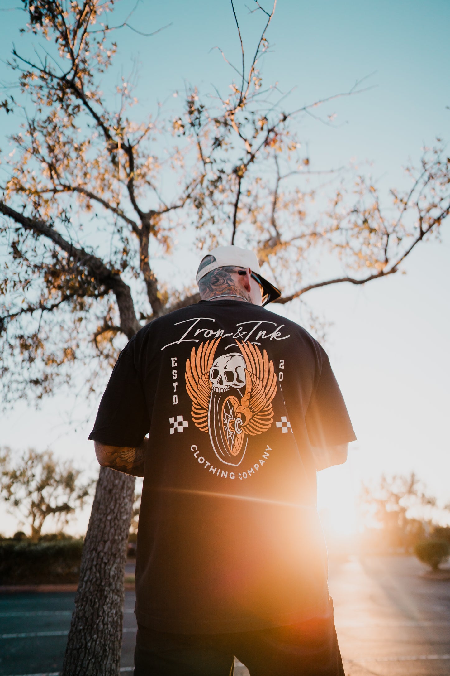 "Moto Skull" oversized heavy wt shirt- black acid wash