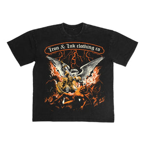 "Heaven and Hell" oversized heavy weight shirt- Black acid wash