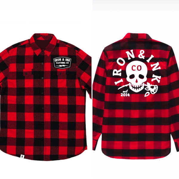 New custom "skull rose" unisex buffalo plaid flannel