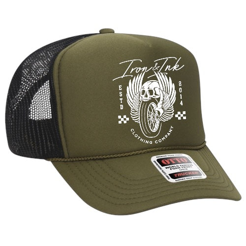 New "Moto" trucker hat-Olive green/Black