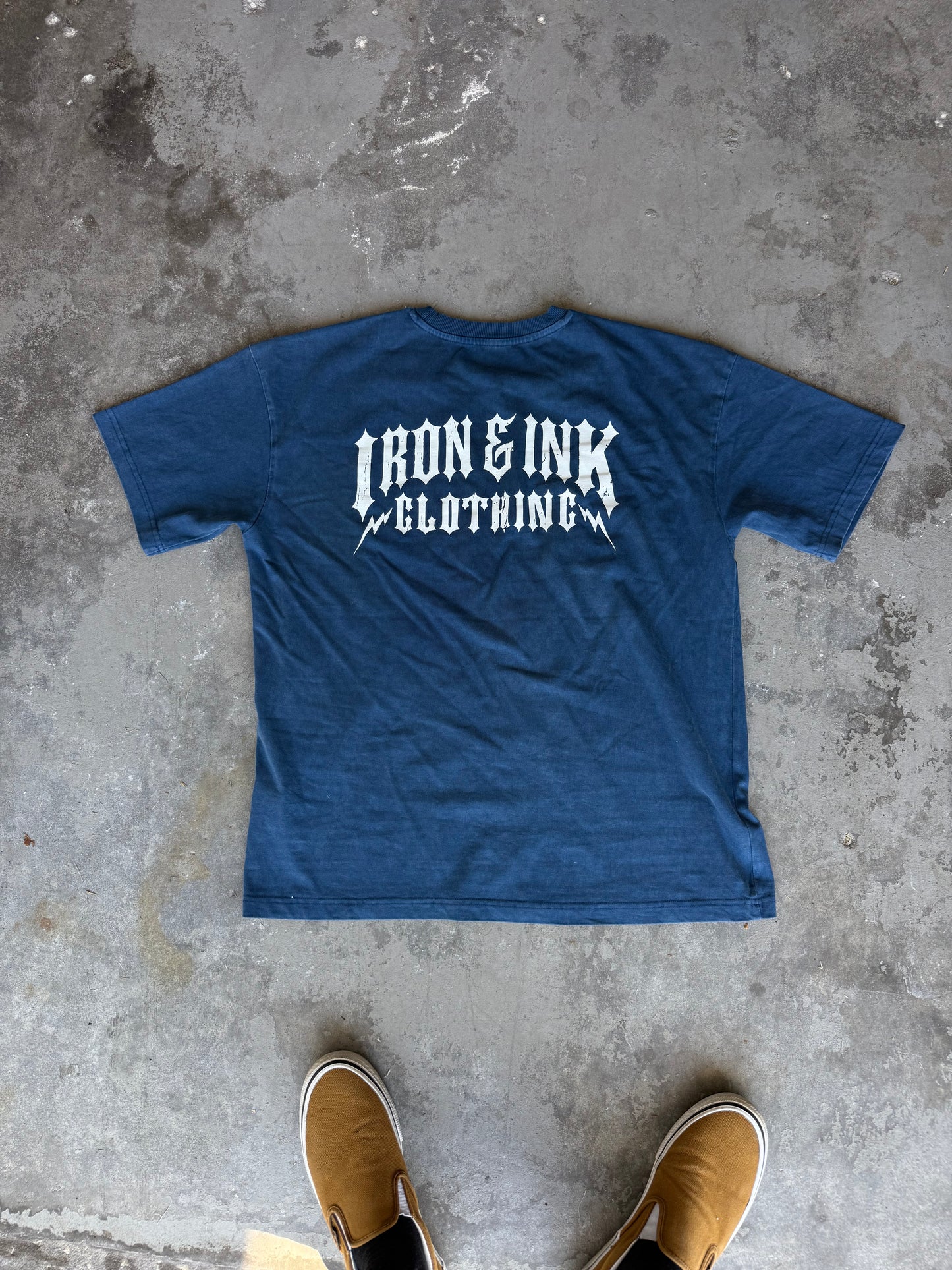 New "bolt font" garment dyed shirt- Cobalt blue