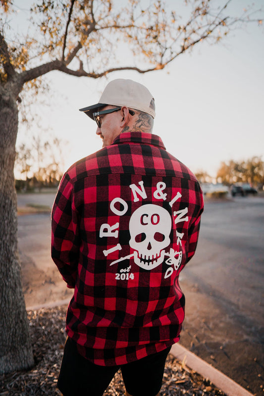 Custom "skull rose" unisex buffalo plaid flannel