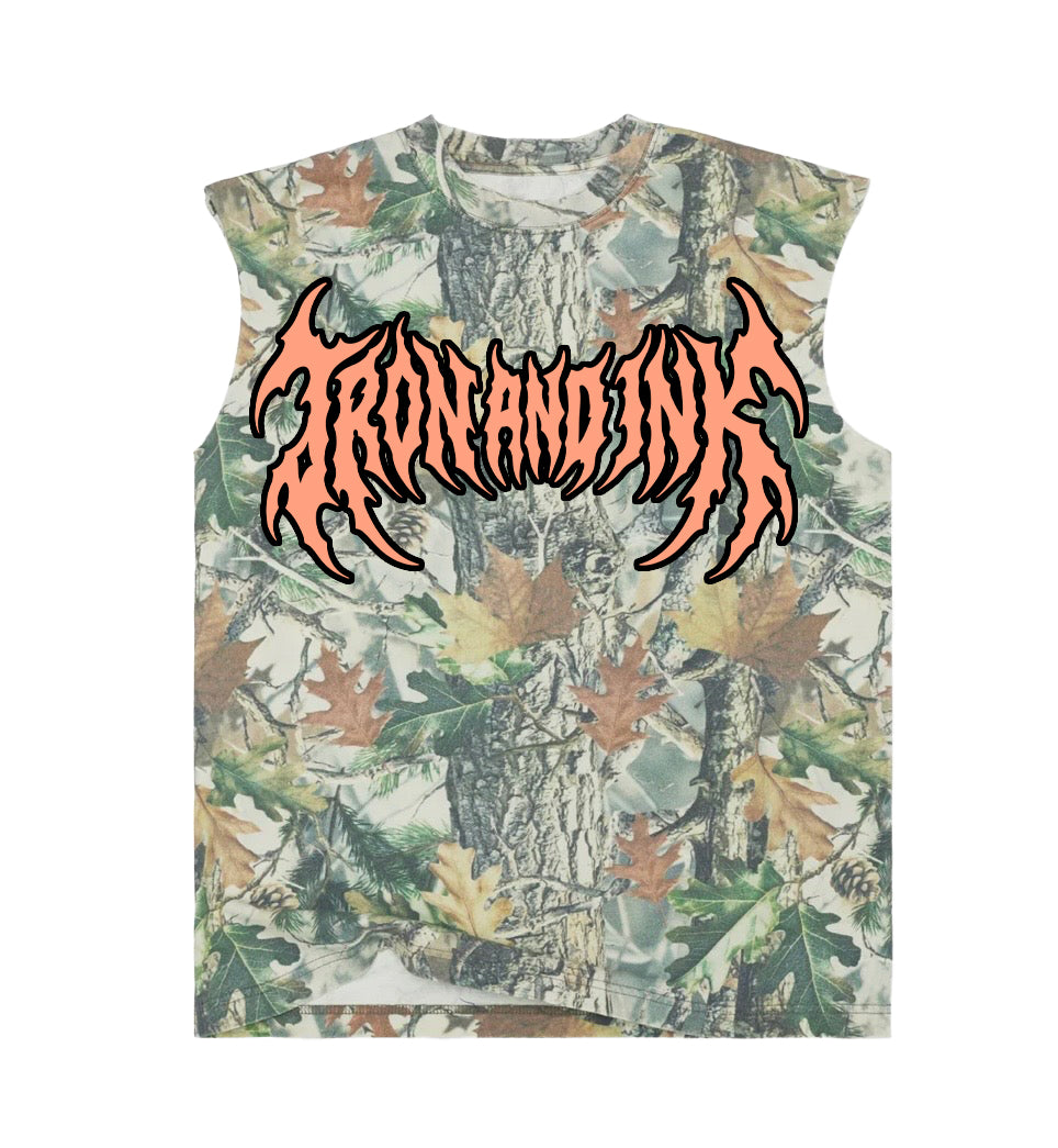 New Deadwood camo tanks- coral orange and black