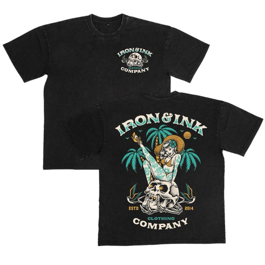 Restocked "bikini babe" oversized heavy wt shirt-acid wash black