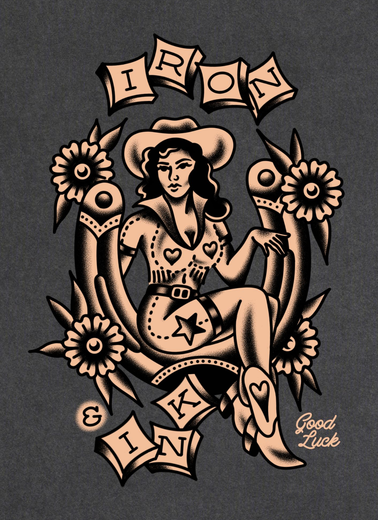 New "Good Luck" shirt- oversized tee in Acid wash grey