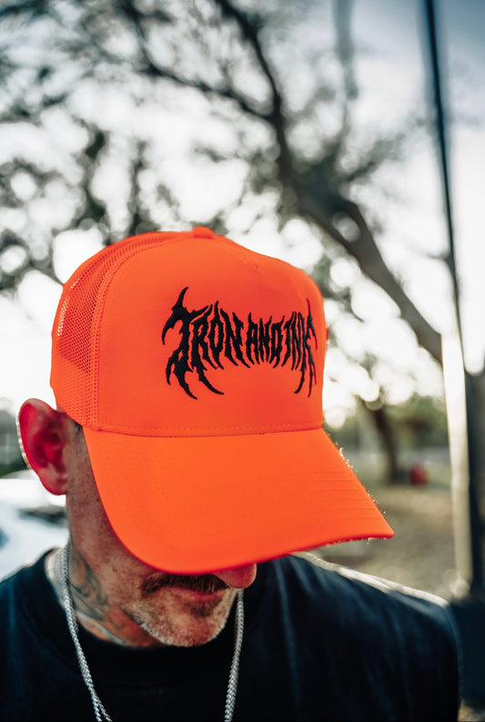 New metal blaze Orange trucker hat
