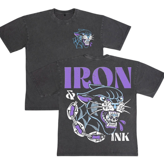 "New" panther chains shirt- acid wash grey