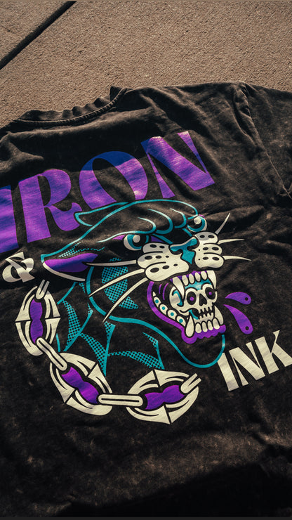 "New" panther chains shirt- oversized Tee in acid wash grey