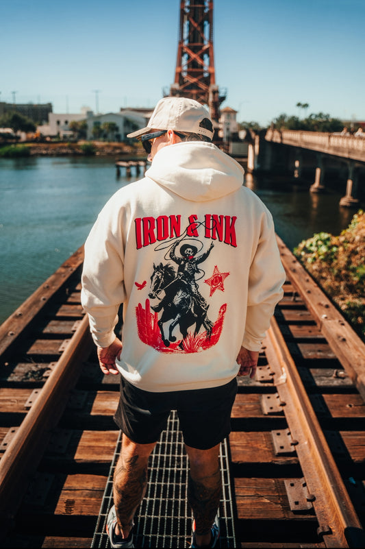 New "Outlaws never die" heavy wt hoodie- bone