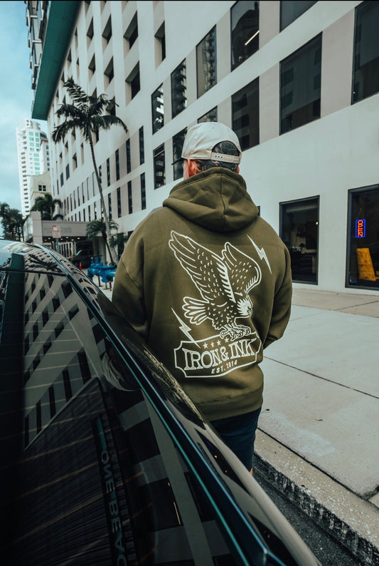 New CM exclusive "Iron Eagle Heritage" hoodie- Olive green