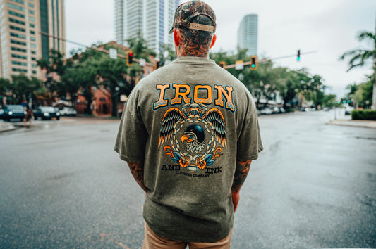 "New" moto eagle shirt- acid wash green oversized