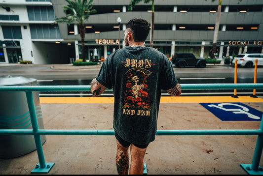 New "skull roses" shirt-acid wash black oversized