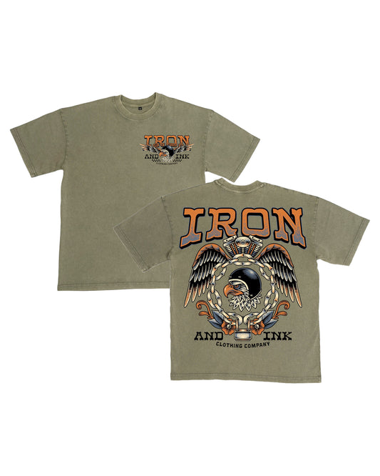 "New" moto eagle shirt- acid wash green oversized