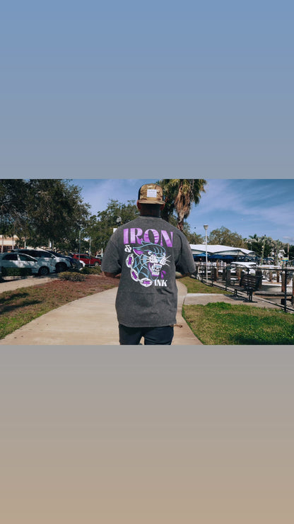 "New" panther chains shirt- oversized Tee in acid wash grey