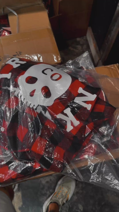 Custom "skull rose" unisex buffalo plaid flannel